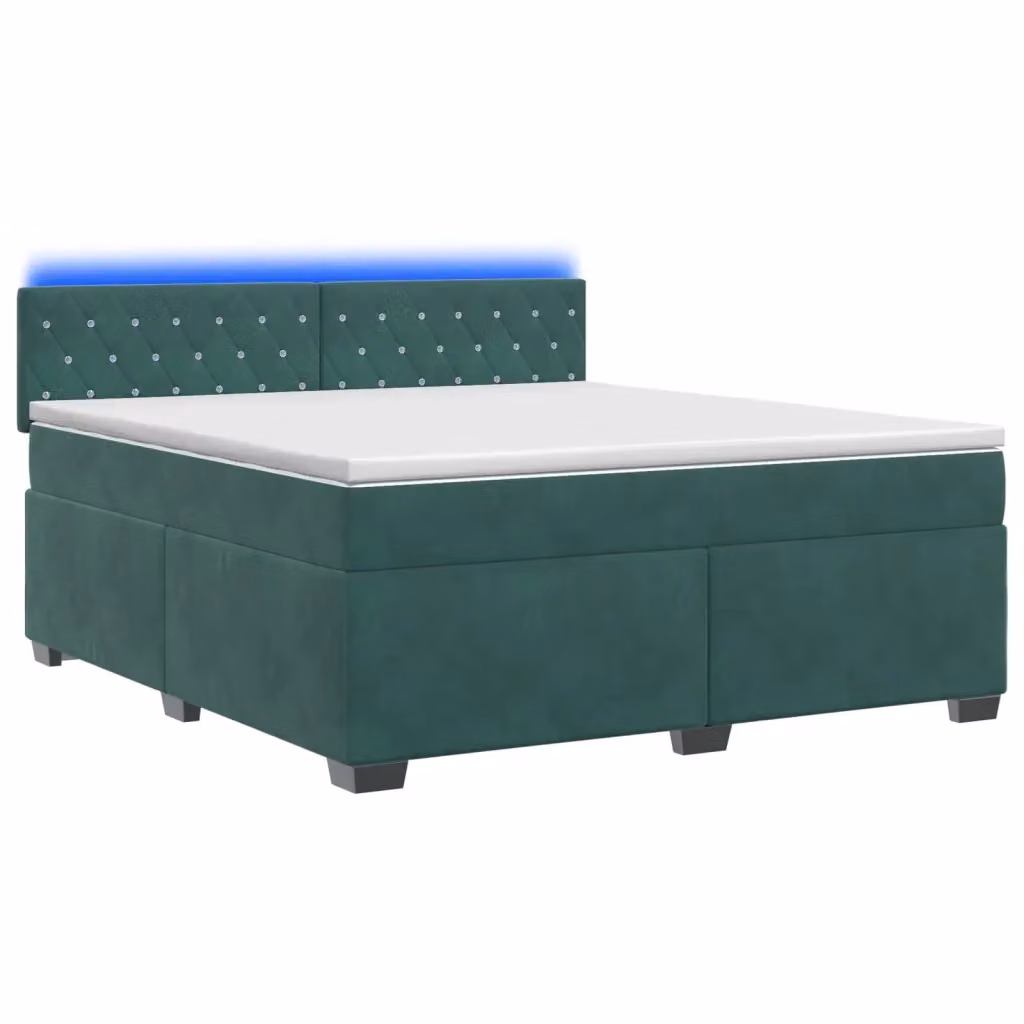 Letto con Box Spring, Materasso Ibrido e LED vidaXL Verde Scuro L/P: 140 x 200 cm – 2