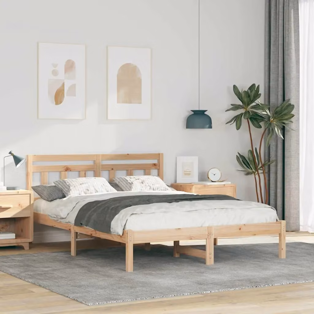 Letto matrimoniale per adulti in pino massello marrone L: 140.5 cm, P: 195.5 cm, H: 80.5 cm – 2