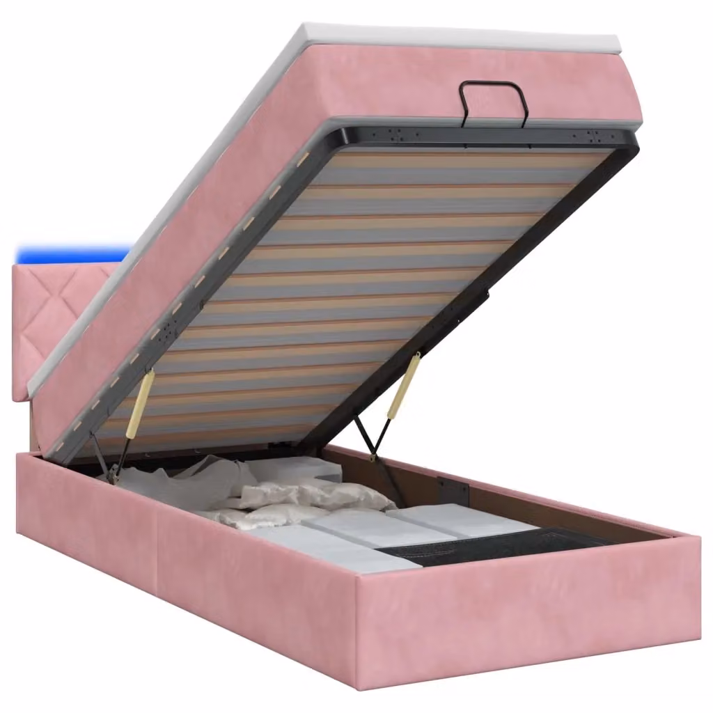 Letto Ottomano con Materasso e Illuminazione LED vidaXL in Velluto Rosa e Bianco L/P/H: 203 x 100 x 88 cm – 2