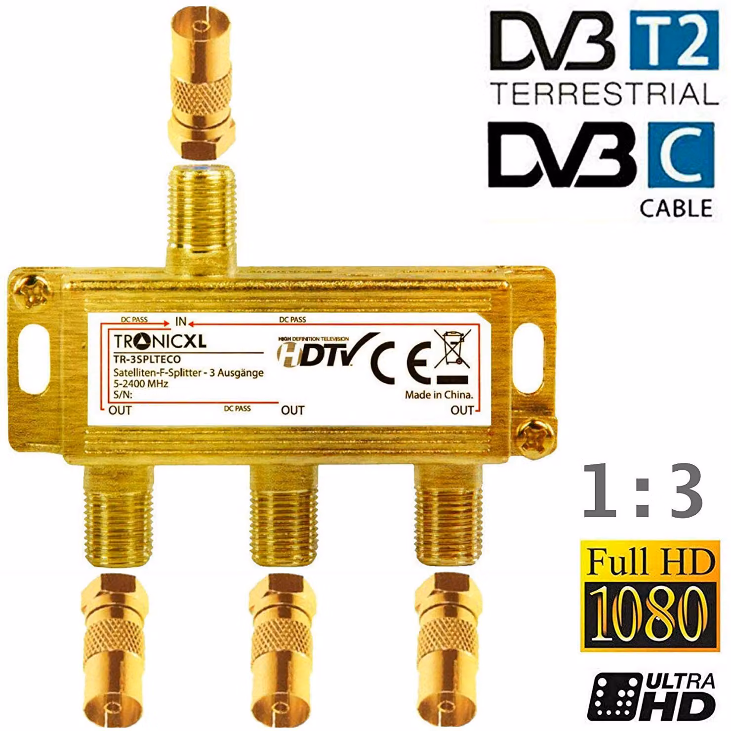 distributore coassiale dorato a 3 vie splitter antenna distributore presa coassiale adattatore splitter TV