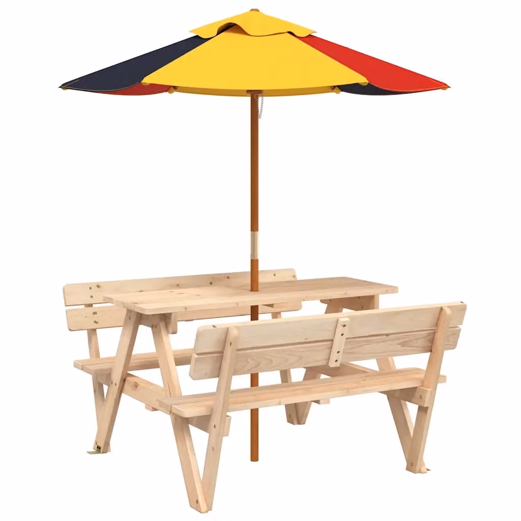 Tavolo da picnic per 4 bambini vidaXL in legno di abete multicolore con ombrellone L: 200 cm, P: 108 cm, H: 54 cm – 2