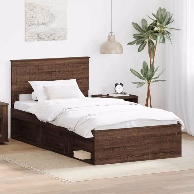Struttura letto con cassetti vidaXL in pino massello marrone L/P/H: 210 x 100 x 90 cm