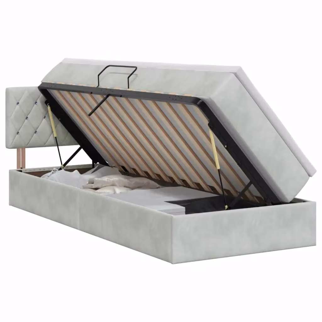 Letto con Contenitore Moderno vidaXL in Velluto Grigio L: 100 cm, P: 200 cm, H: 88 cm – 2