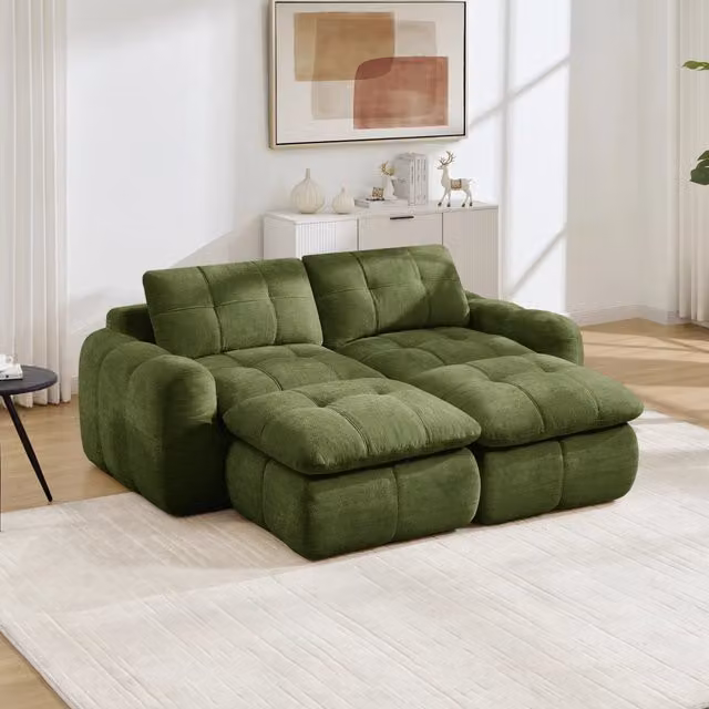 Divano modulare 2 posti 194x160x68 cm senza struttura in ciniglia verde