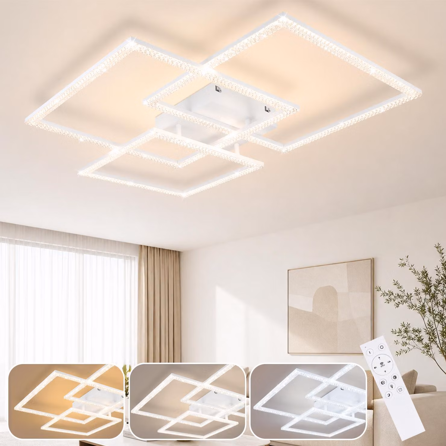 ZMH LED plafoniera bianca da soggiorno lampada dimmerabile 82 W Moderna lampada di cristallo da camera da letto design interno lampada con telecomando