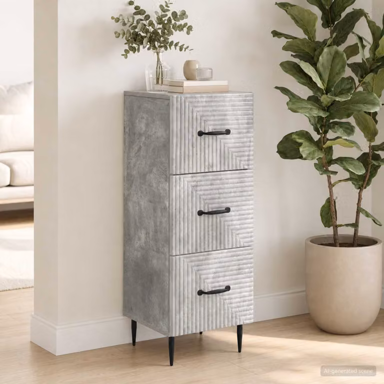 Carrello mobile con cassetti vidaXL in grigio cemento, L 33 cm x P 34,5 cm x H 89,5 cm