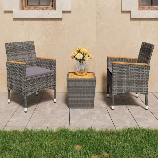 Set da Bistrot 3 pz in Polyrattan e Legno Acacia Grigio 3058367