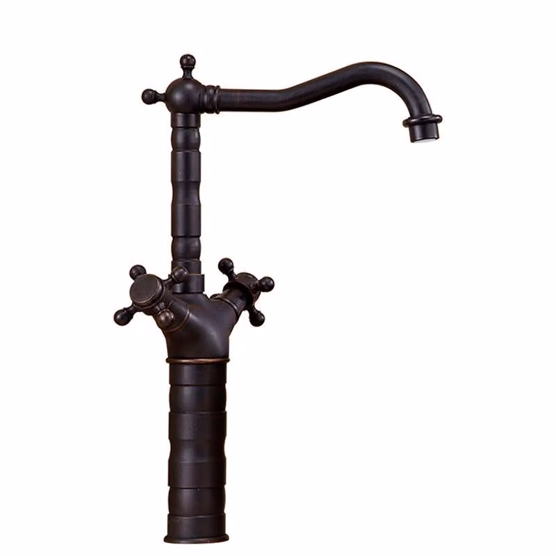 Miscelatore in ottone anticato, miscelatore a due maniglie, cartuccia Vetroceramica antigoccia, design retrò spazzolato, corpo in ottone resistente, parte superiore nera
