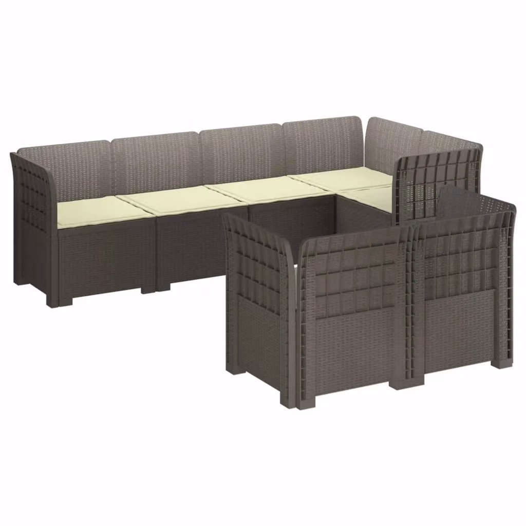 Set da giardino moderno vidaXL con divano angolare a L da 7 posti in polyrattan con cuscini beige e grigi resistenti ai raggi UV – 2