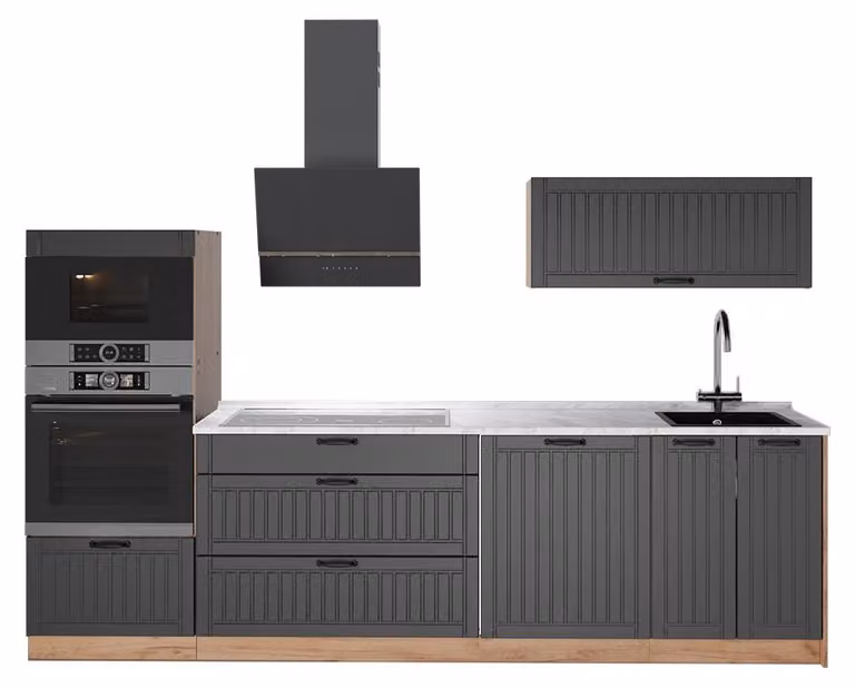 Cucina componibile Vicco Fame-Line Grigio scuro/Rovere dorato 280 cm, PL Marmo, Model 64689
