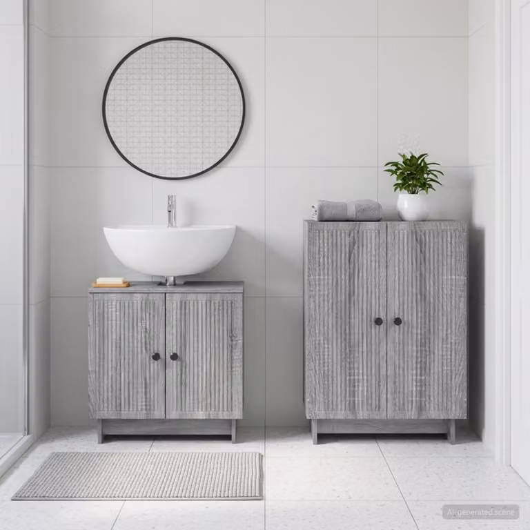 Set di mobili da bagno vidaXL EDE composto da mobile lavabo e mobile contenitore, finitura Sonoma grigio opaco