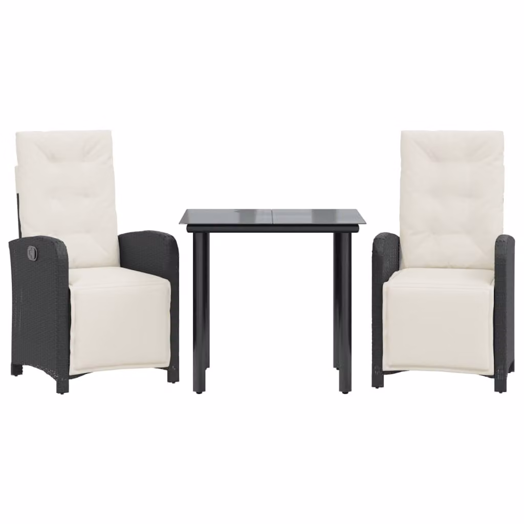 Set da Bistrò 3 pz con Cuscini Nero in Polyrattan