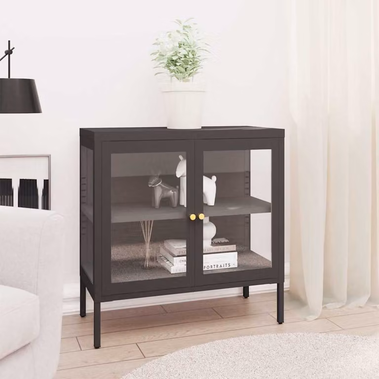 vidaXL Credenza Antracite in Acciaio e Vetro L: 70 cm, P: 35 cm, H: 70 cm