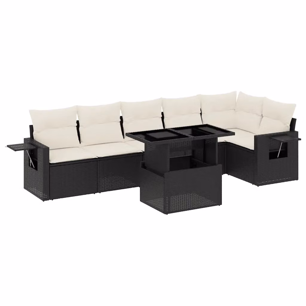 Set Divani da Giardino vidaXL a Forma di L in Polyrattan Nero con Cuscini e Tavolino da Esterno – 2
