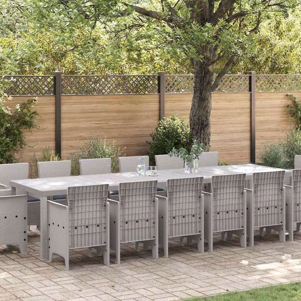 Maison Exclusive - Set da pranzo per esterno, 15 pezzi, rattan sintetico color grigio chiaro