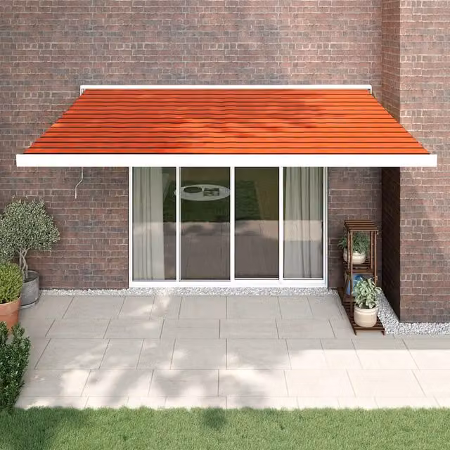 Tenda Retrattile Motorizzata VIDAXL in Alluminio e Poliestere, Arancione, Marrone e Bianco, L: 450 cm, P: 300 cm