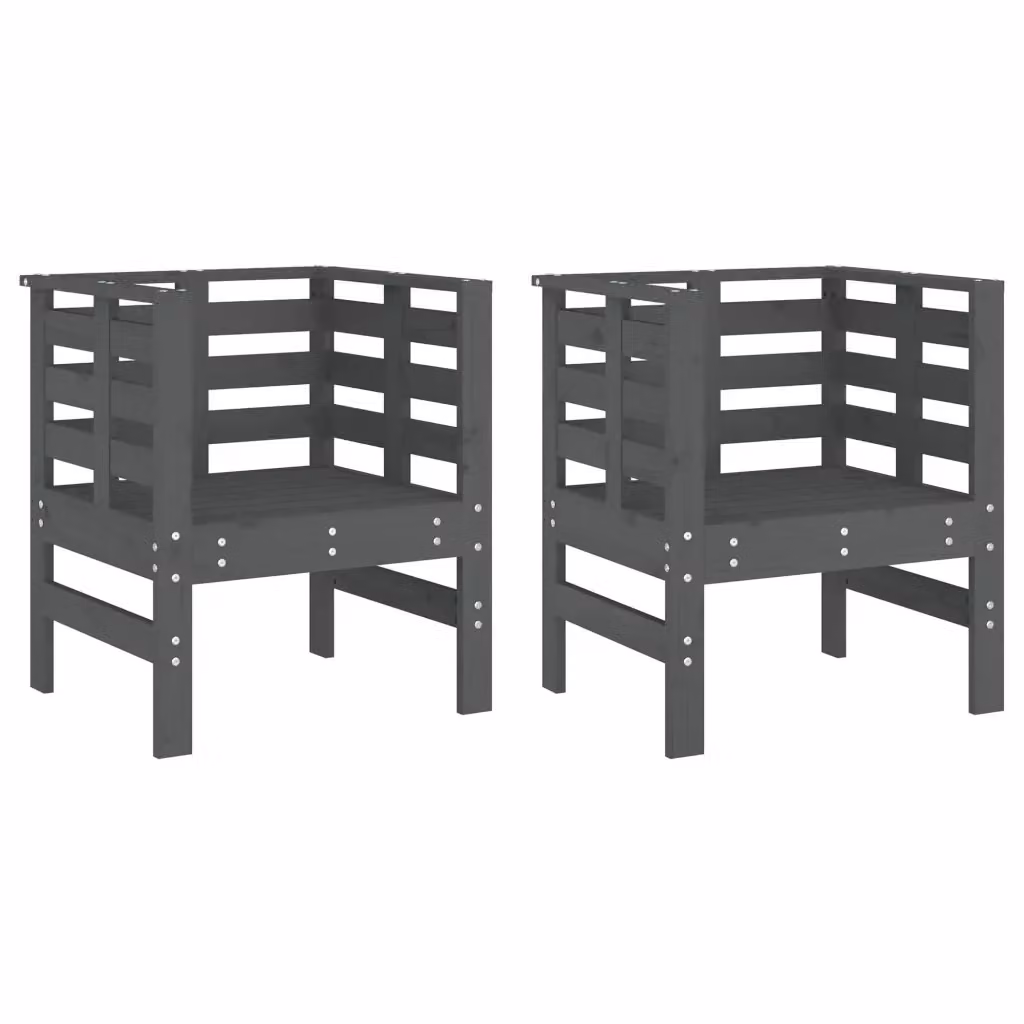Set di 2 sedie da giardino vidaXL in legno di pino massello grigio con braccioli, L: 61,5 cm, P: 53 cm, H: 71 cm – 2