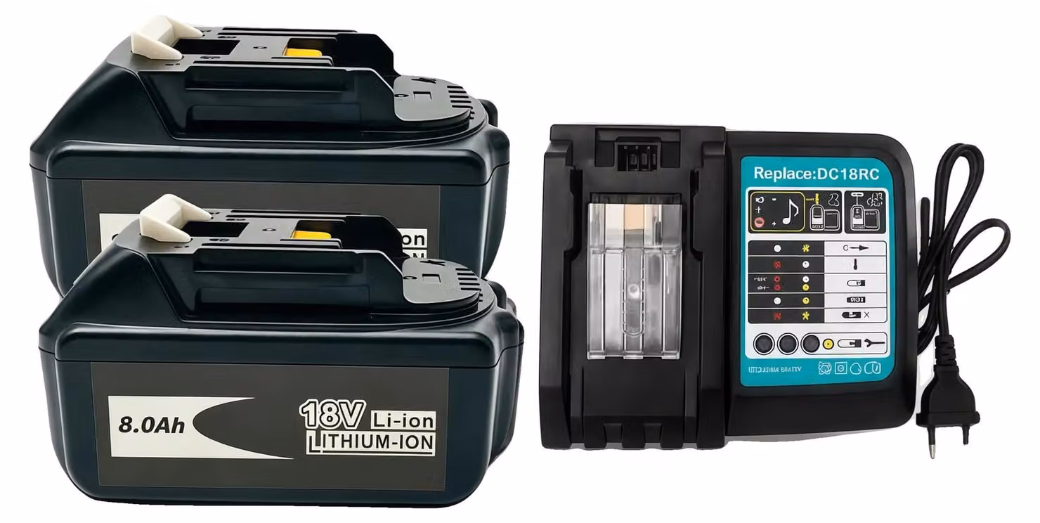 Batterie ricaricabili, capacità 8000mAh, compatibili con utensili elettrici, 2 batterie e caricabatterie, 18V