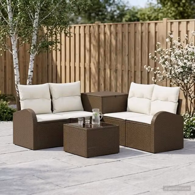 Set di divani 6 pz Marrone e Bianco Crema 55 x 55 x 37 cm 3447184