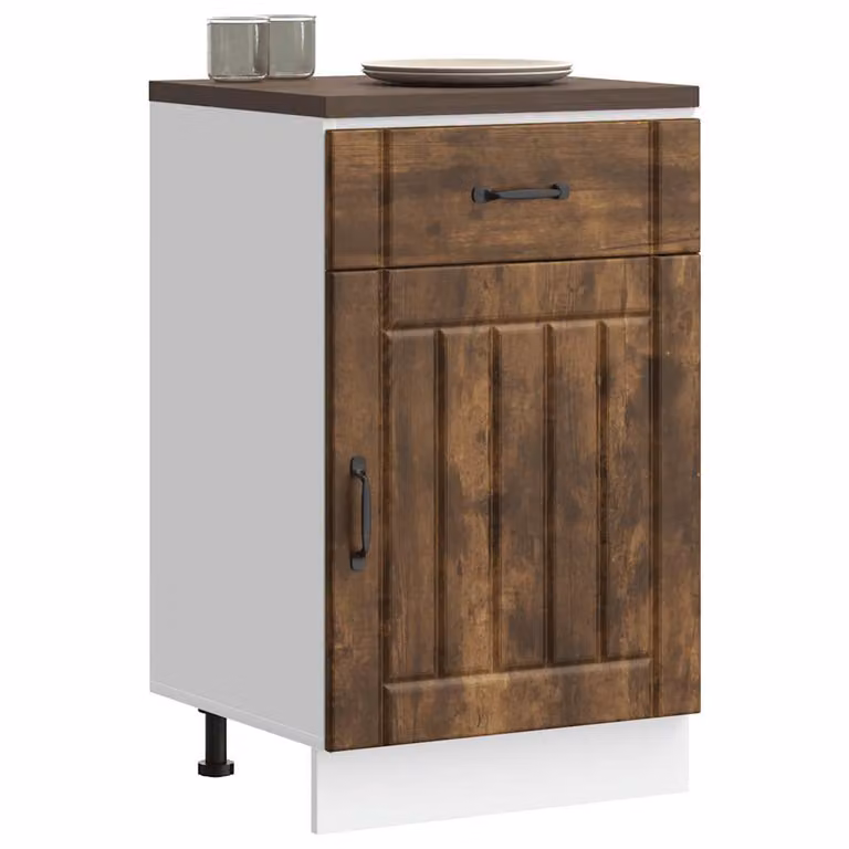 Base da cucina moderna vidaXL Lucca Rovere Fumo in legno marrone con ante a battente L/P/H: 81.5 x 46.0 x 50.0 cm