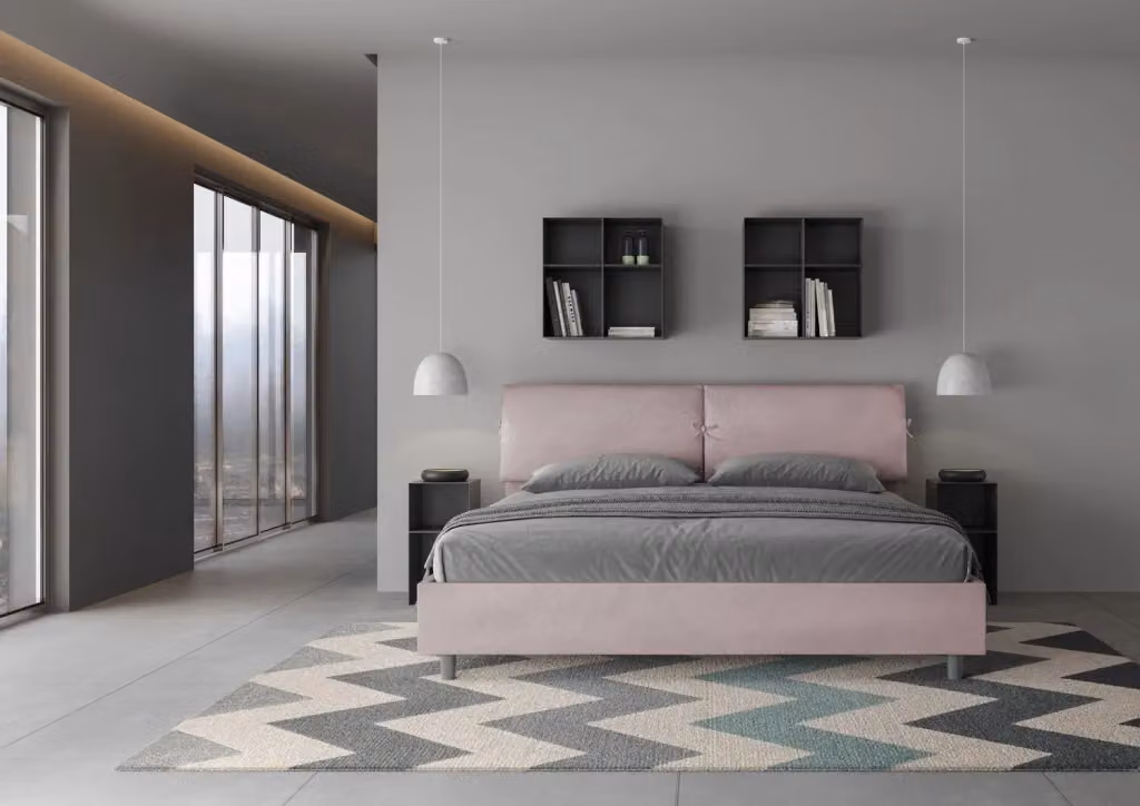 Letto matrimoniale king size BS COM con rete imbottita in microfibra colore glicine L/P: 180 x 200 cm – 2