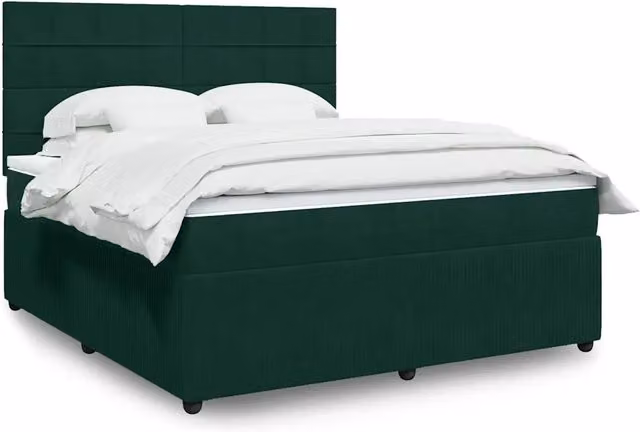 vidaXL Giroletto a Molle con Materasso in Velluto Verde Scuro L/P/H: 180 x 200 cm – 2
