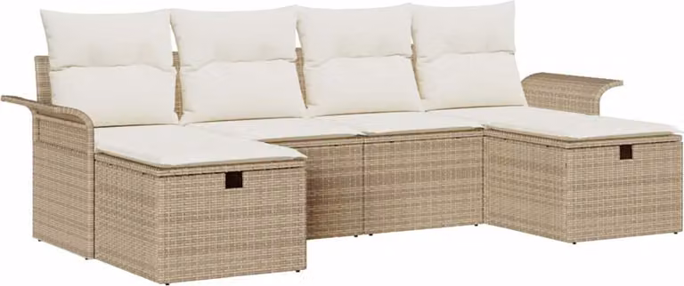 Set Divano da Giardino con cuscino 6 pcs Beige Poly Rattan