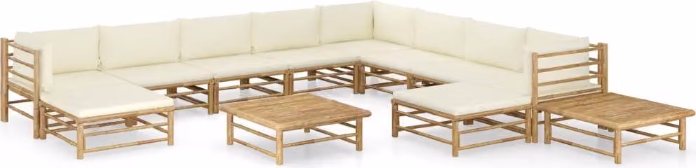 Maison Exclusive - Set da giardino da 12 pezzi con cuscini color bianco crema in bambù