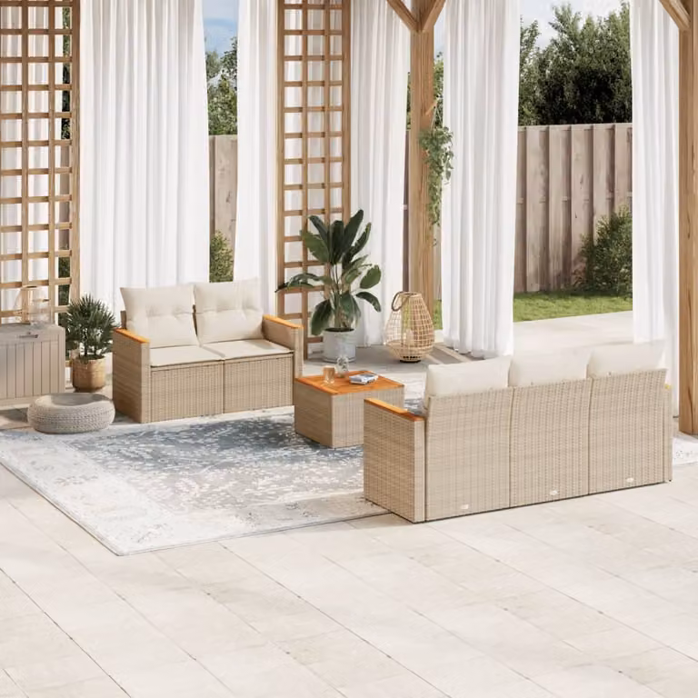 vidaXL Set Divano da Giardino a L 6 pz con Cuscini Beige e Tavolino in Polyrattan e Metallo