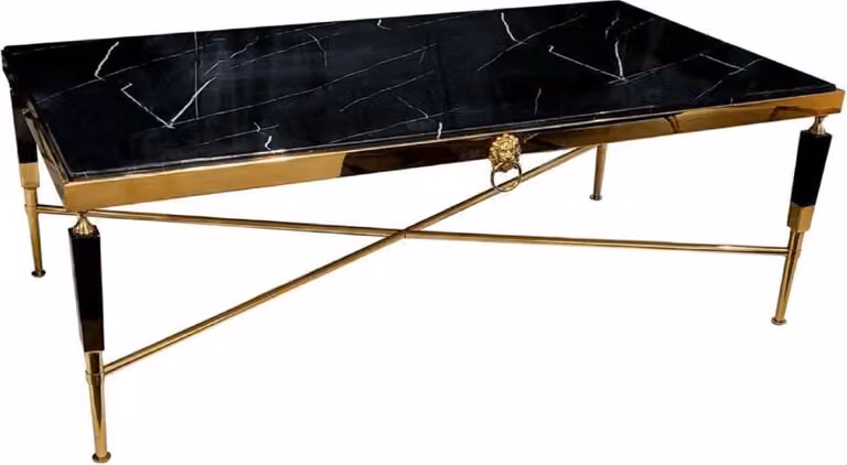 Tavolino Casa Padrino nero/oro 130 x 70 x h. 45 cm - Tavolo da soggiorno con piano in finto marmo - Mobili da soggiorno - Mobili per hotel - Arredamento - Arredamento per hotel
