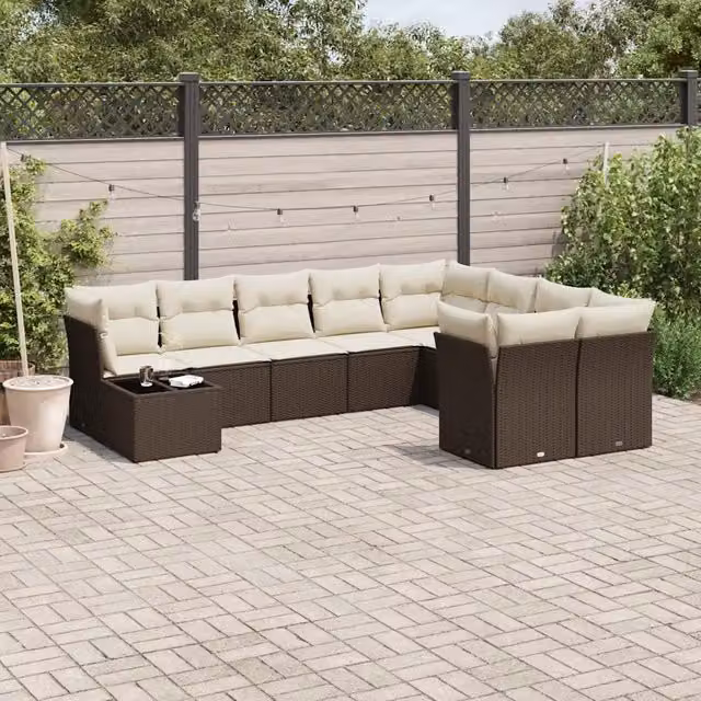 Set Divani da Giardino 10pz con Cuscini in Polyrattan Marrone 3250032
