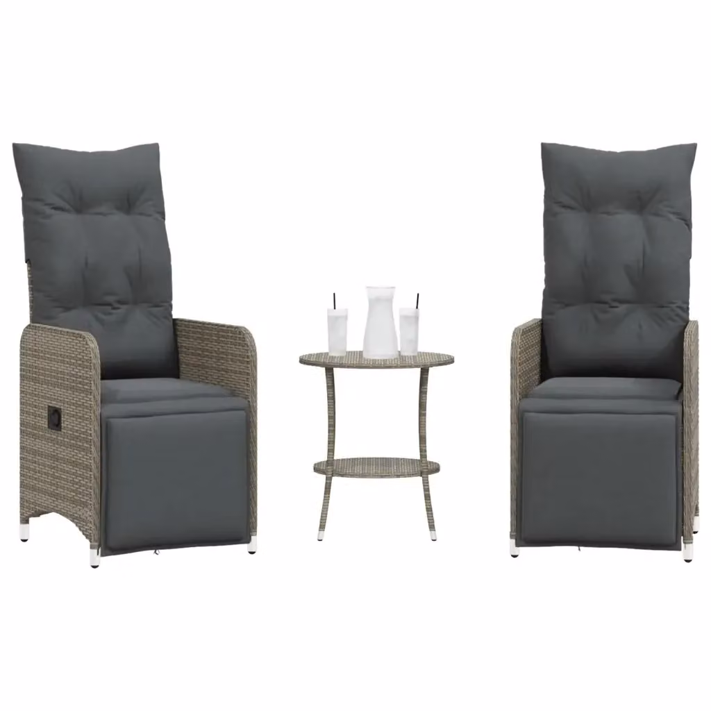Set da giardino moderno con tavolo rotondo e 2 sedie reclinabili in rattan grigio – 2