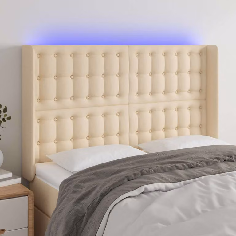 Testiera con LED e porta USB vidaXL in tessuto beige L: 147 cm, P: 16 cm, H: 118/128 cm