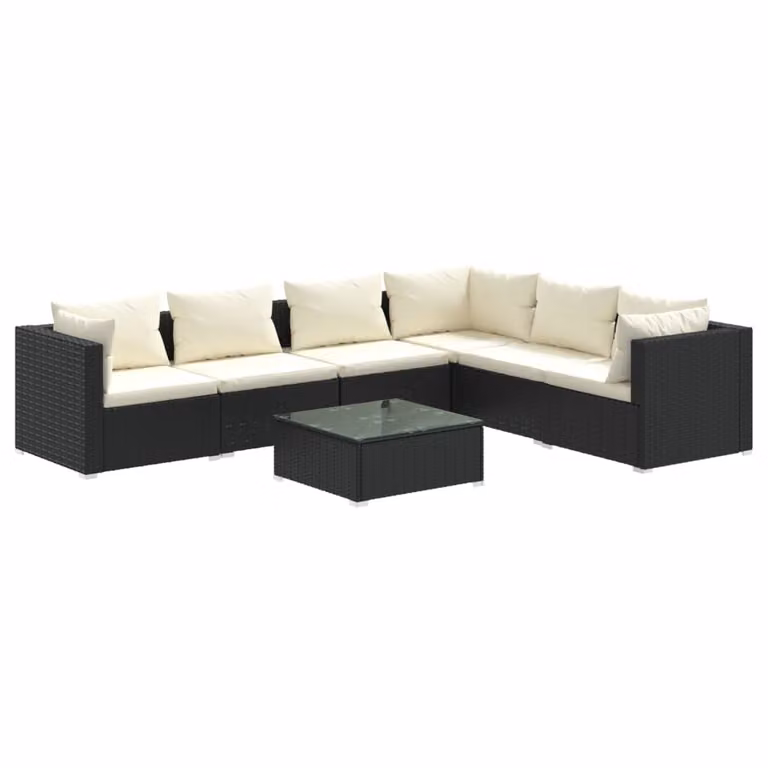 Set Salotto da Giardino 7 pz con Cuscini in Polyrattan Nero