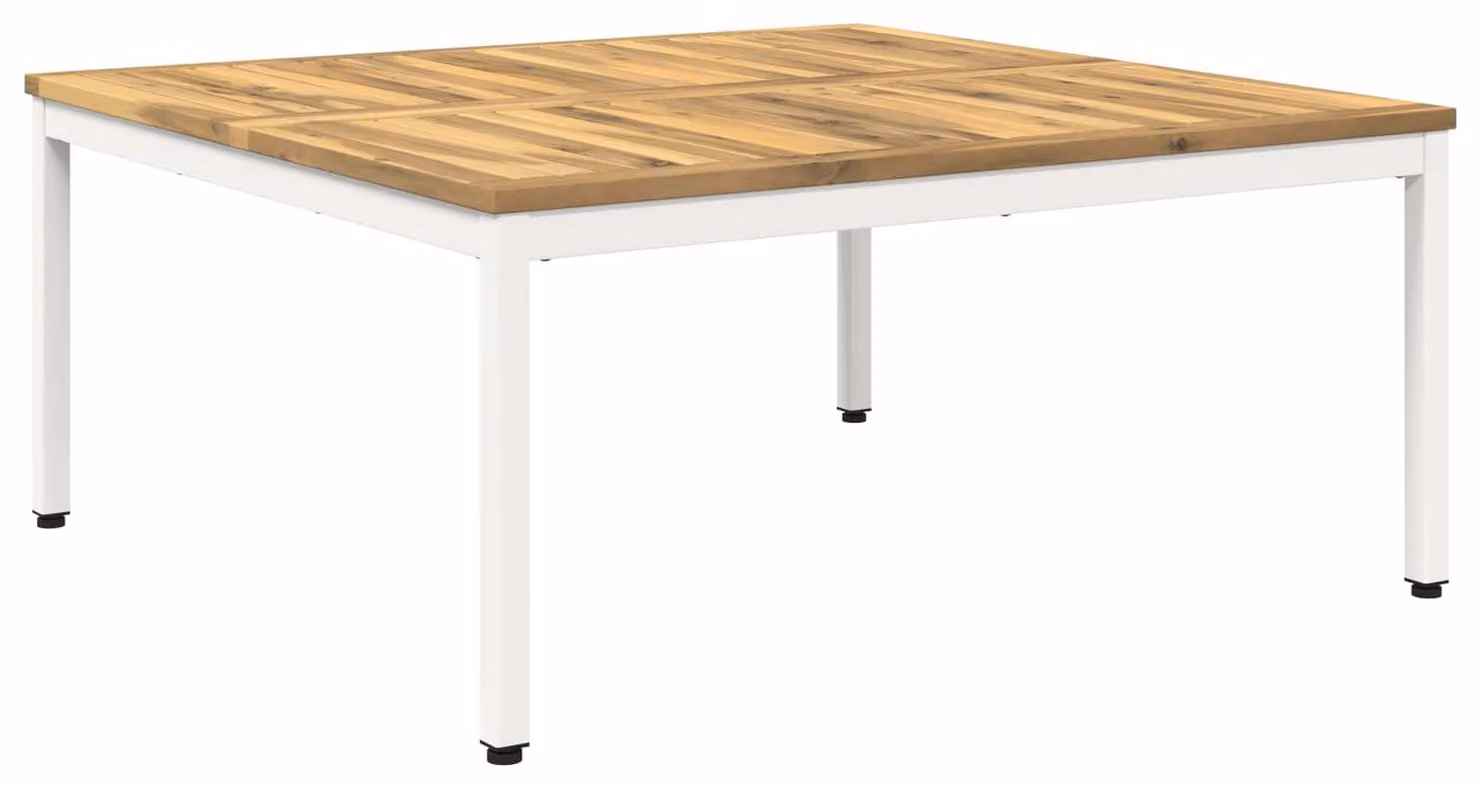 Tavolino da caffè bianco, dimensioni 100 x 100,5 x 45 cm, in legno massello di acacia