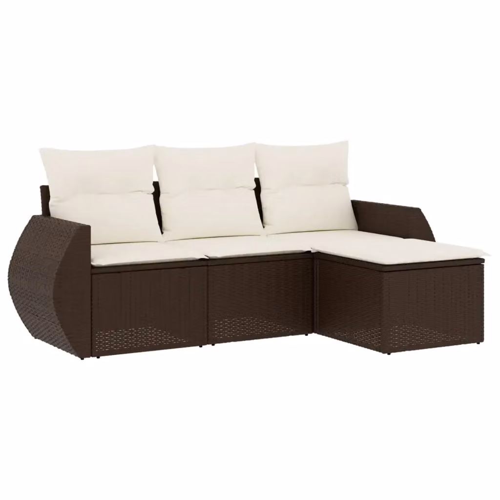 vidaXL Set Divano da Giardino a L 4 pz con Cuscini Marrone e Bianco in Polyrattan e Acciaio – 2