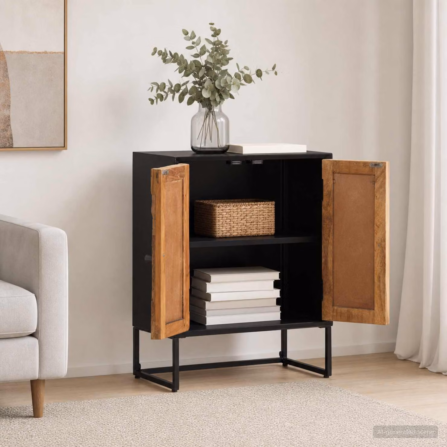 Credenza moderna vidaXL in legno e MDF nera L 53 cm x P 30 cm x H 70 cm