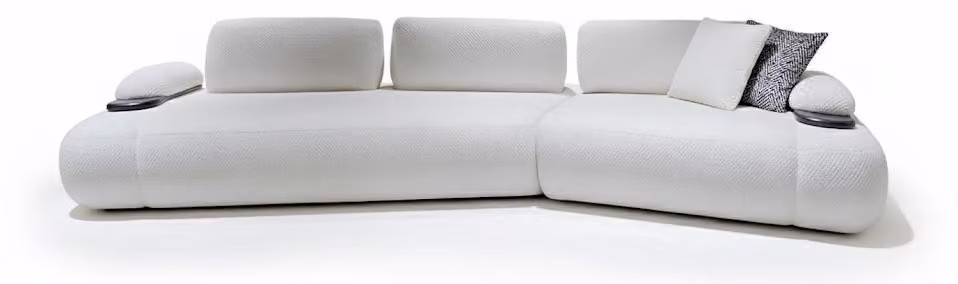 Elegante divano ad angolo, colore bianco, design moderno, stile minimalista