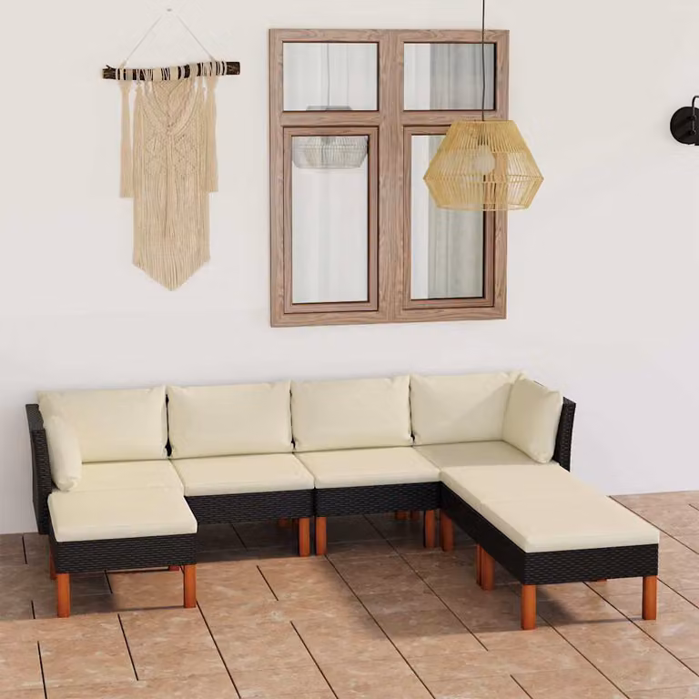 vidaXL Set Divani da Giardino 7 pz Moderno con Cuscini in Polyrattan e Struttura in Acciaio Nero e Bianco
