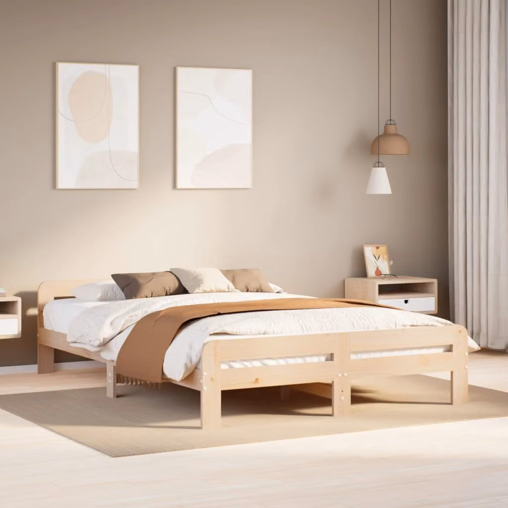 vidaXL Letto in Legno Massello di Pino Rustico con Doghe Rigide L/P: 150 x 200 cm