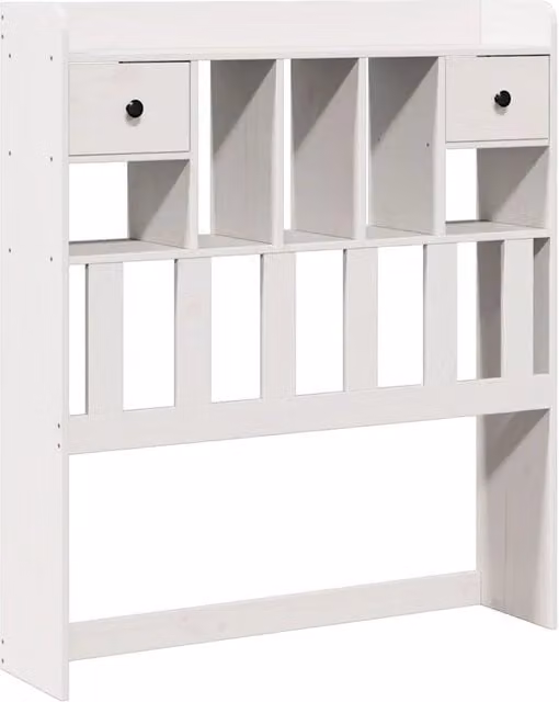 Testiera con ripiani integrati in legno massello di pino bianco, stile rustico, per letto 90x190 cm