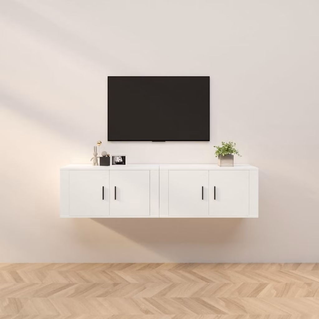 Set di 2 mobili porta TV da parete vidaXL in legno bianco, stile classico, L 80 cm x P 34,5 cm x H 40 cm