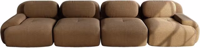 Sofà modulare 4 posti in tessuto a coste marrone, imbottitura alta elasticità 32D, design ergonomico senza telaio