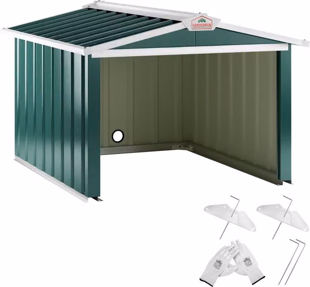 Garage per robot tagliaerba Gardebruk in acciaio zincato e PVC verde con tetto spiovente moderno L: 100 cm, P: 86 cm, H: 63 cm – 1