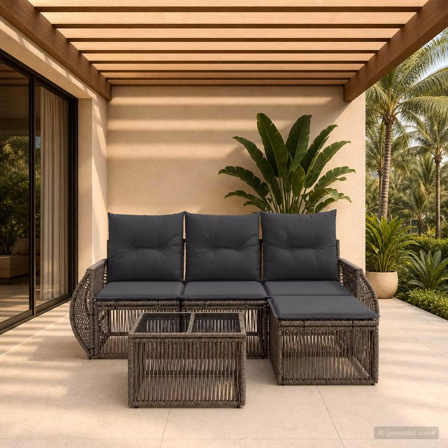 Set Divano da Giardino vidaXL 5 pz a Forma a L con Poltroncina, Tavolino e Cuscini, Colore Grigio e Antracite