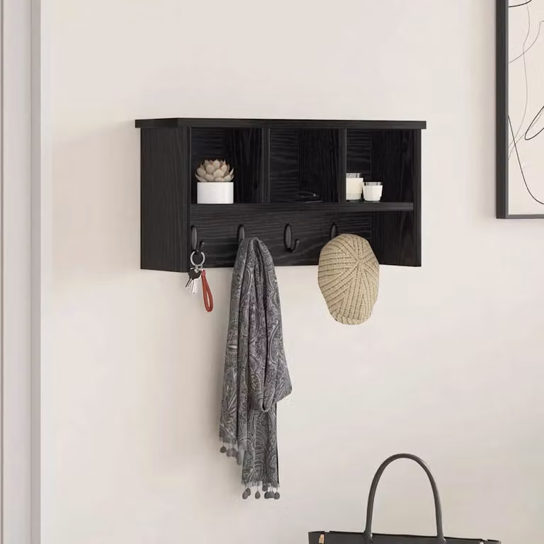 vidaXL Appendiabiti a muro moderno in legno MDF nero L: 50 cm, P: 16 cm, H: 26 cm
