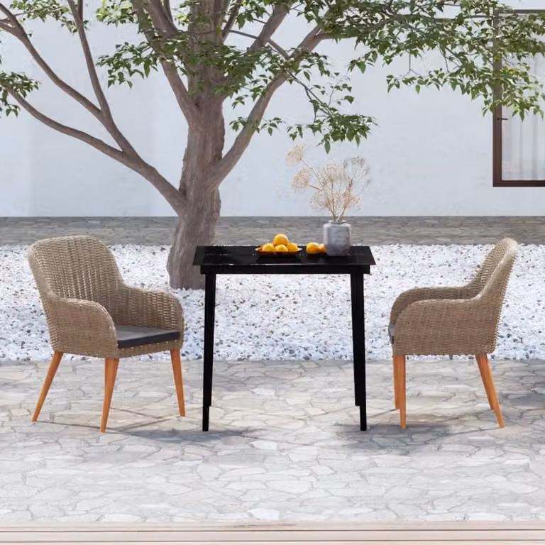 The Living Store Set da pranzo da giardino 3 pezzi con cuscini Brown
