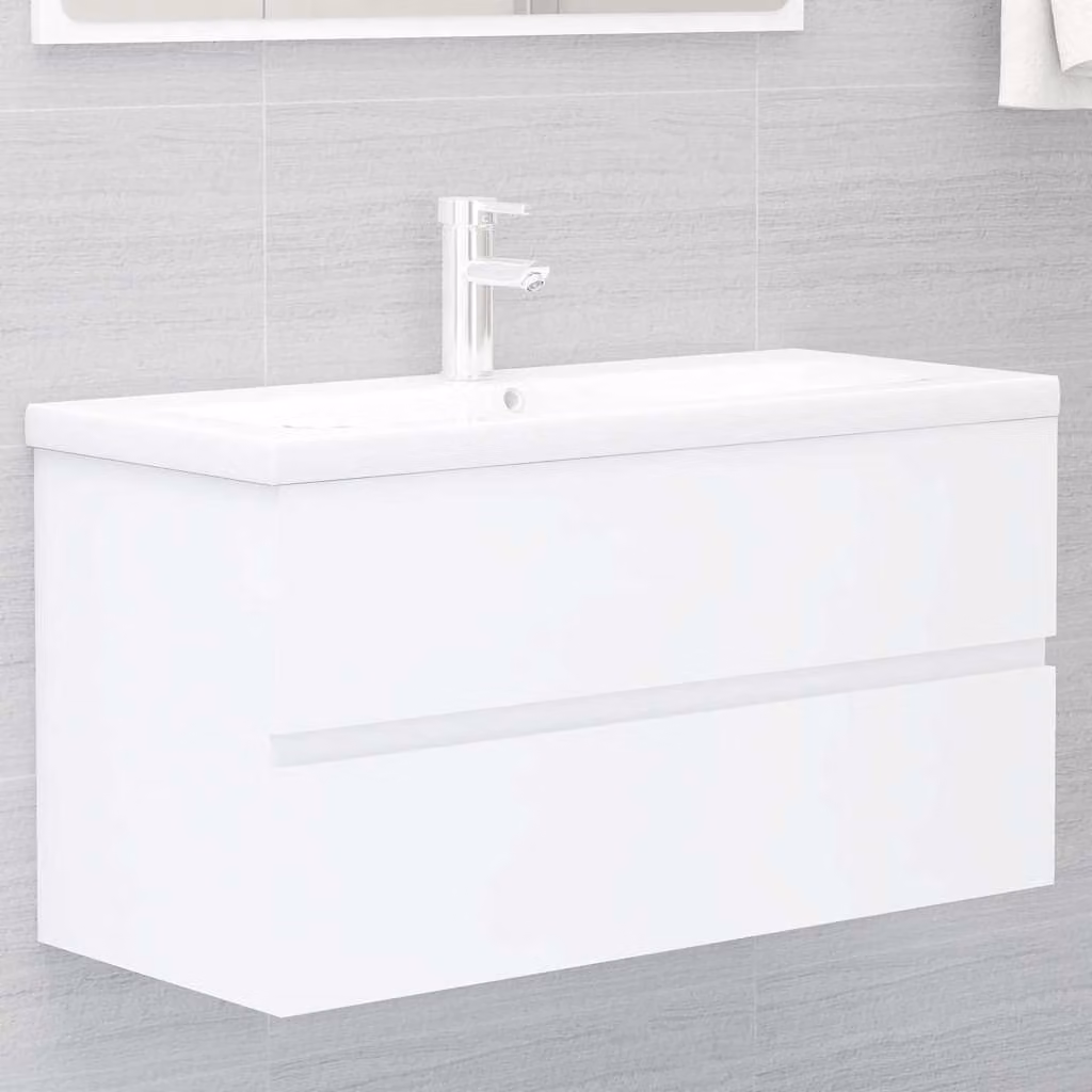 Lavabo Mobile da Bagno Moderno vidaXL Bianco in Legno e MDF L: 90 cm, P: 38,5 cm, H: 45 cm