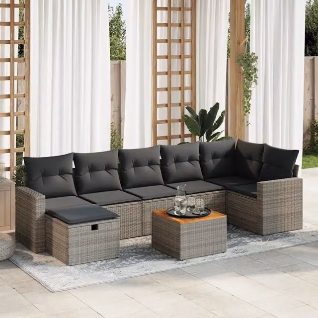 Set Divano da Giardino 8 pz con Cuscini Grigio in Polyrattan 3325798