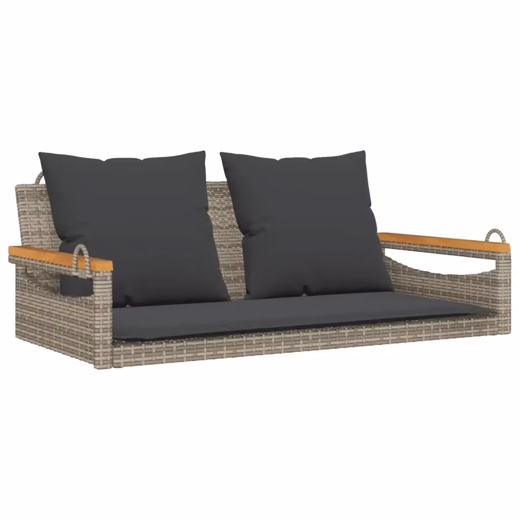 Panchina Dondolo vidaXL in Polyrattan Grigia con Cuscini in Tessuto Resistente ai Raggi UV L: 109 cm, P: 62 cm, H: 40 cm – 2